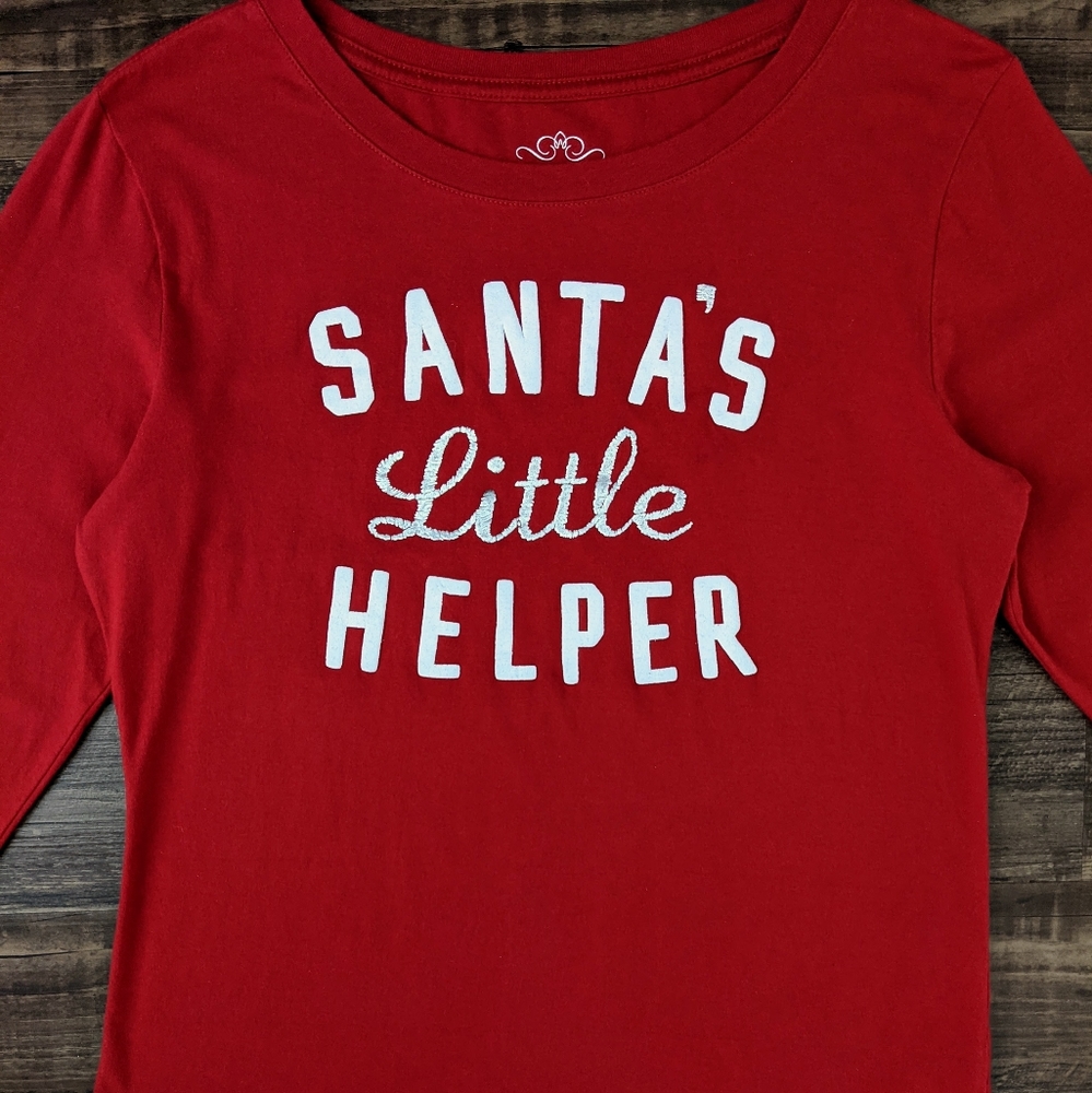 Old Navy Red Santa's Little Helper Christmas Tee Shirt